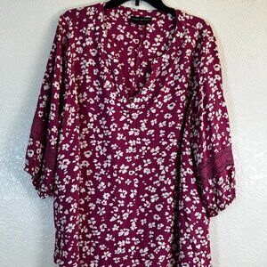 Lane Bryant Pink and White Floral Long Sleeve‎ Lace Accent Tunic Blouse Size 20